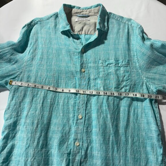 Tommy Bahama Mens‎ Shirt L Large Turquoise Linen Plaid Button Down Beach Spring - Picture 7 of 11